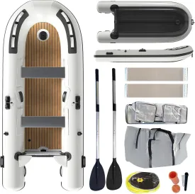 10.5ft Inflatable Dinghy Boat, 1200 lbs Capacity, Fishing Rafting Transom Sport Tender, Inflatable Pontoon Boat for Adults, EVA Foam Floor, 2 Aluminum Seats, 6 Handles, 2 Paddle Holders