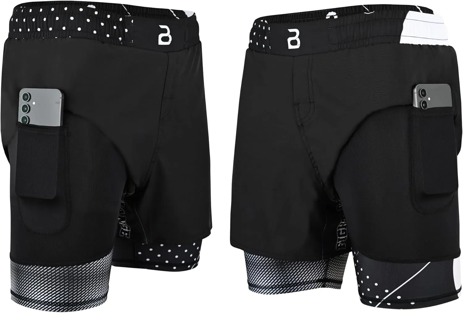 2BOLD MMA Shorts Mens 2 in 1 Jiu-Jitsu Built in Compression Lining Athletic Gym Boxing Muay Thai BJJ No-Gi Grappling Shorts
