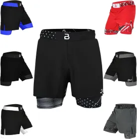 2BOLD MMA Shorts Mens 2 in 1 Jiu-Jitsu Built in Compression Lining Athletic Gym Boxing Muay Thai BJJ No-Gi Grappling Shorts