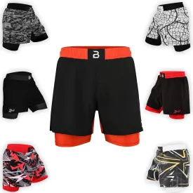 2BOLD MMA Shorts Mens 2 in 1 Jiu-Jitsu Built in Compression Lining Athletic Gym Boxing Muay Thai BJJ No-Gi Grappling Shorts