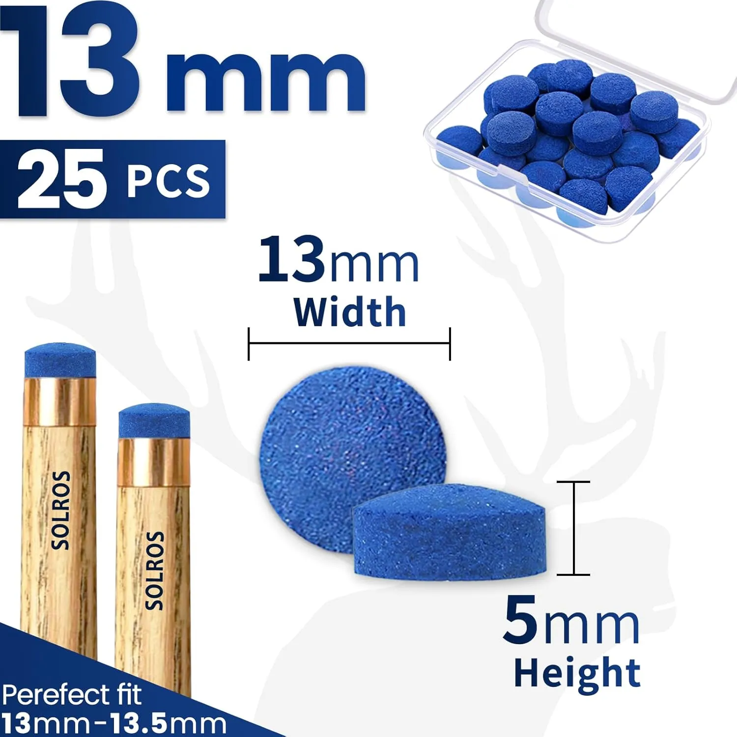 Billiard Pool Cue Tips - Pool Cue Stick Tips Replacement Repair Kit Billiard Cue Tips with Storage Box for Pool Table Cues Stick Tips Head and Leather Snooker Stick - SOLROS