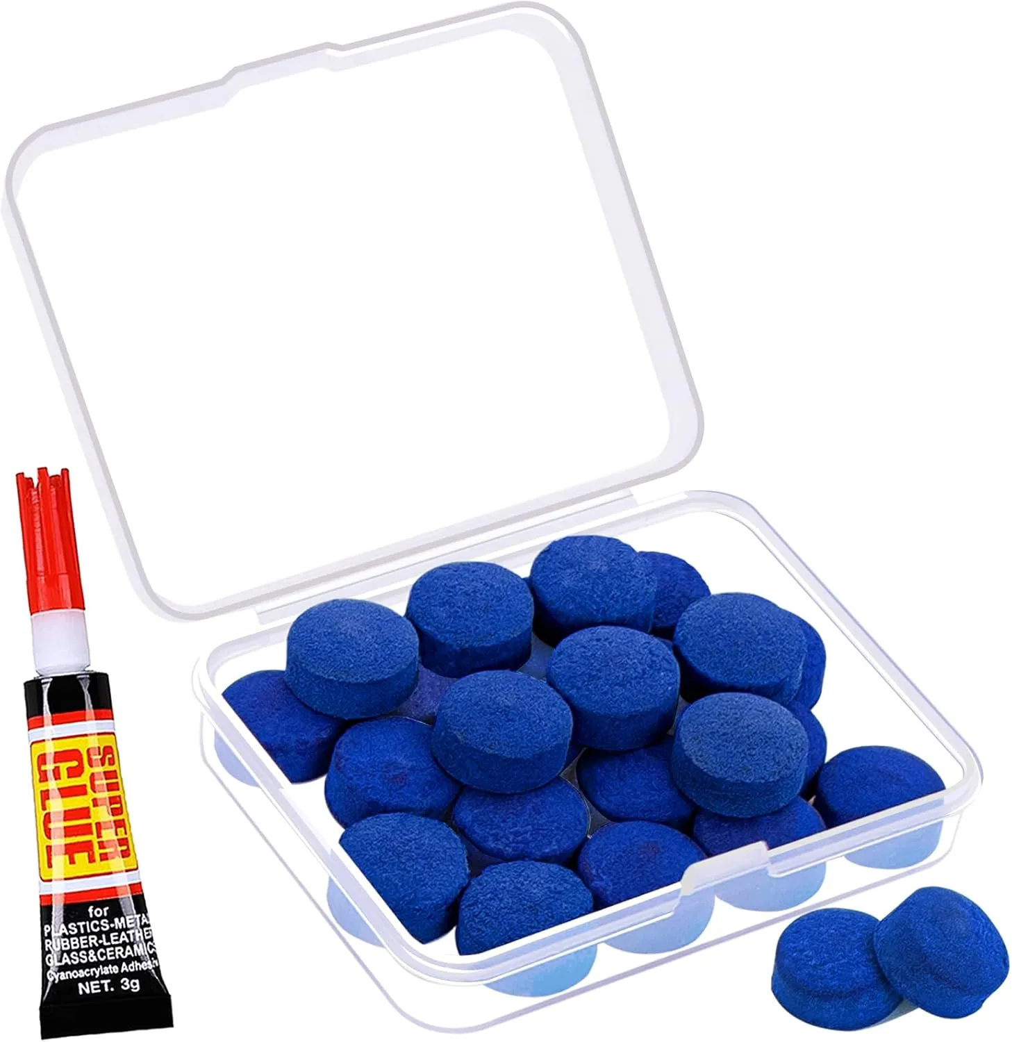 Billiard Pool Cue Tips - Pool Cue Stick Tips Replacement Repair Kit Billiard Cue Tips with Storage Box for Pool Table Cues Stick Tips Head and Leather Snooker Stick - SOLROS