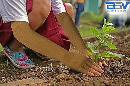 BSV Kevlar Arm Protection Mechanic Sleeves- Heat, Scratch & Cut Resistant Arm Sleeve with Finger Opening - Bite Proof- 18 Inches, Desert Tan, 1 Pair