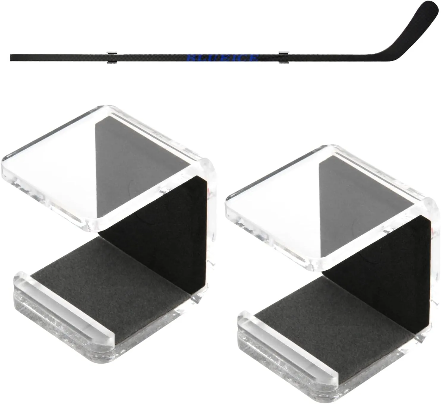 Cosmos 1 Pair Hockey Stick Wall Mount Rack - Horizontal Display Holder & Storage Organizer Hanger for Ice Hockey Stick, Space-Saving Display Bracket with Anti-Scratch Pad (Transparent Clear)