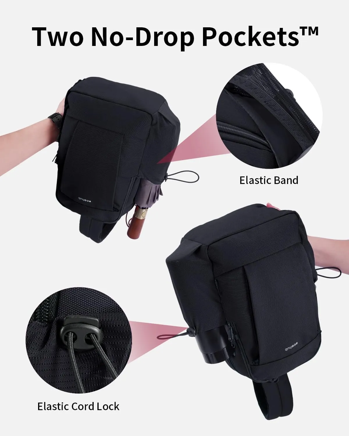 ECOHUB Crossbody Bags for Women Men, Anti-Theft RFID Blocking Roomy Sling Backpack with Sturdy SBS Zippers Water Resistant Chest Shoulder Bag Daypack with 9 Pockets Travel Work Hiking, Black