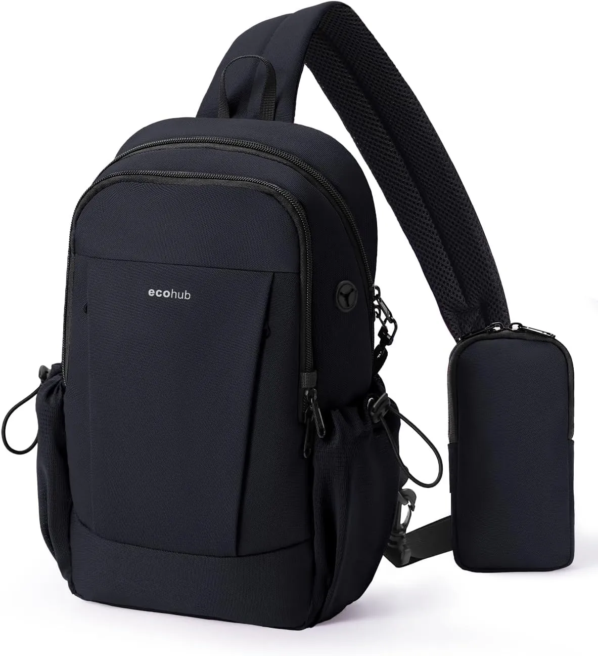 ECOHUB Crossbody Bags for Women Men, Anti-Theft RFID Blocking Roomy Sling Backpack with Sturdy SBS Zippers Water Resistant Chest Shoulder Bag Daypack with 9 Pockets Travel Work Hiking, Black