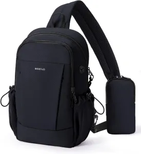 ECOHUB Crossbody Bags for Women Men, Anti-Theft RFID Blocking Roomy Sling Backpack with Sturdy SBS Zippers Water Resistant Chest Shoulder Bag Daypack with 9 Pockets Travel Work Hiking, Black