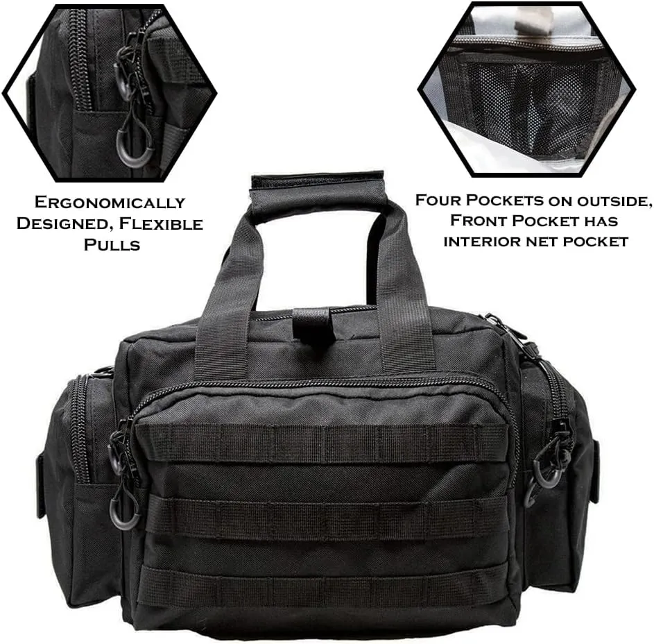 Exos Tactical Range Bag  Medium Size Range Bag for Shooting  Gun Case for Handguns, Ammo Bag, Tactical Range Bag, Molle Webbing, Free Subdued USA Patch, Designed in the USA