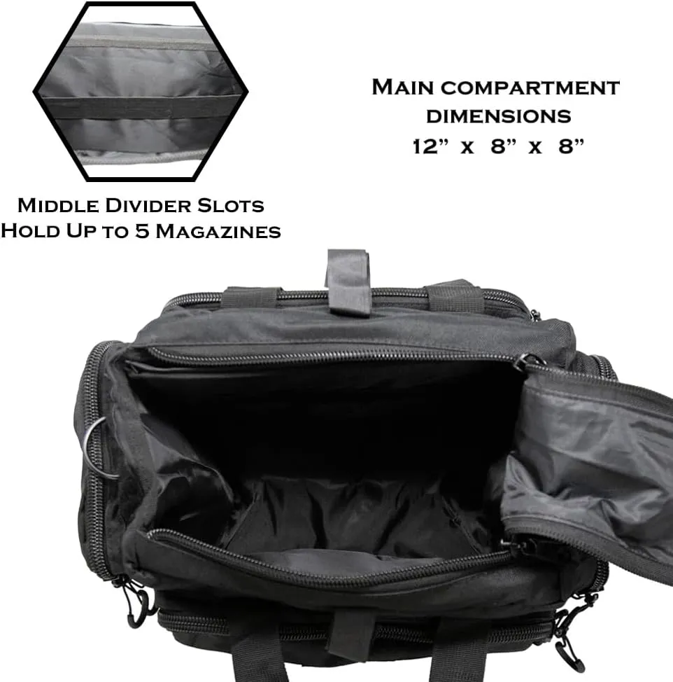 Exos Tactical Range Bag  Medium Size Range Bag for Shooting  Gun Case for Handguns, Ammo Bag, Tactical Range Bag, Molle Webbing, Free Subdued USA Patch, Designed in the USA