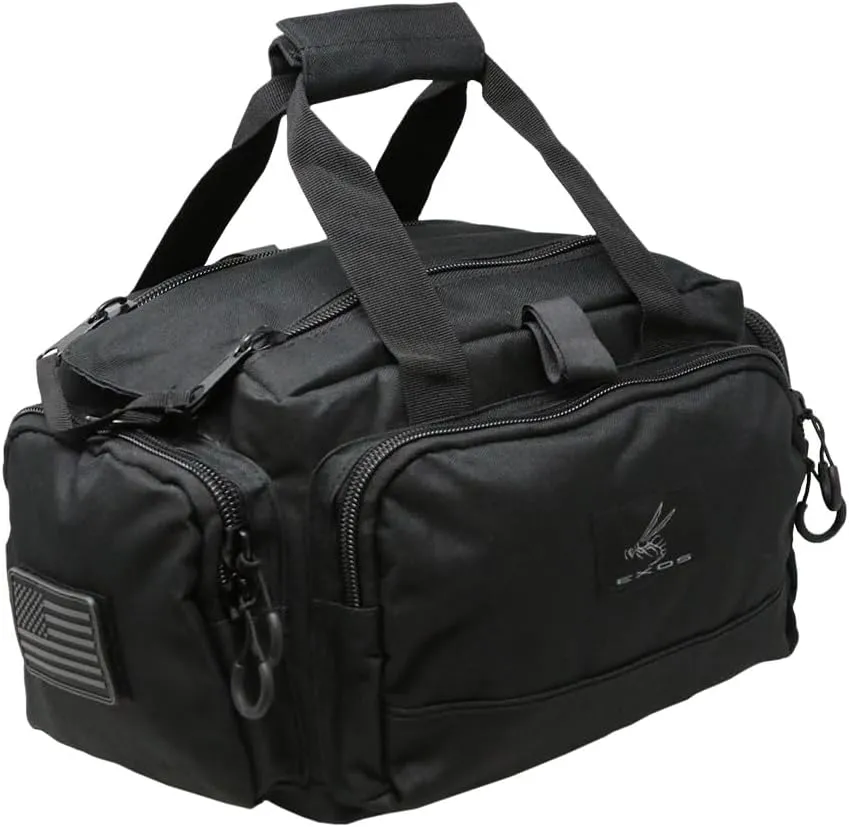 Exos Tactical Range Bag  Medium Size Range Bag for Shooting  Gun Case for Handguns, Ammo Bag, Tactical Range Bag, Molle Webbing, Free Subdued USA Patch, Designed in the USA