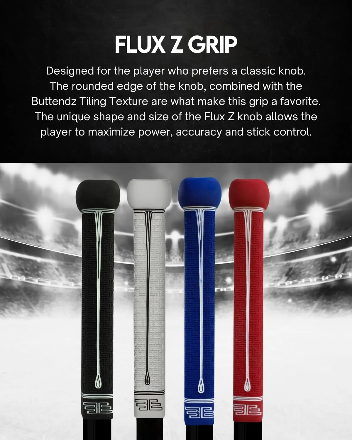 Flux Z Hockey Stick Replacement Grip - Reusable Design, Large Knob Player Grip to Maximize Power, Accuracy and Stick Control, Fits All Stick Sizes