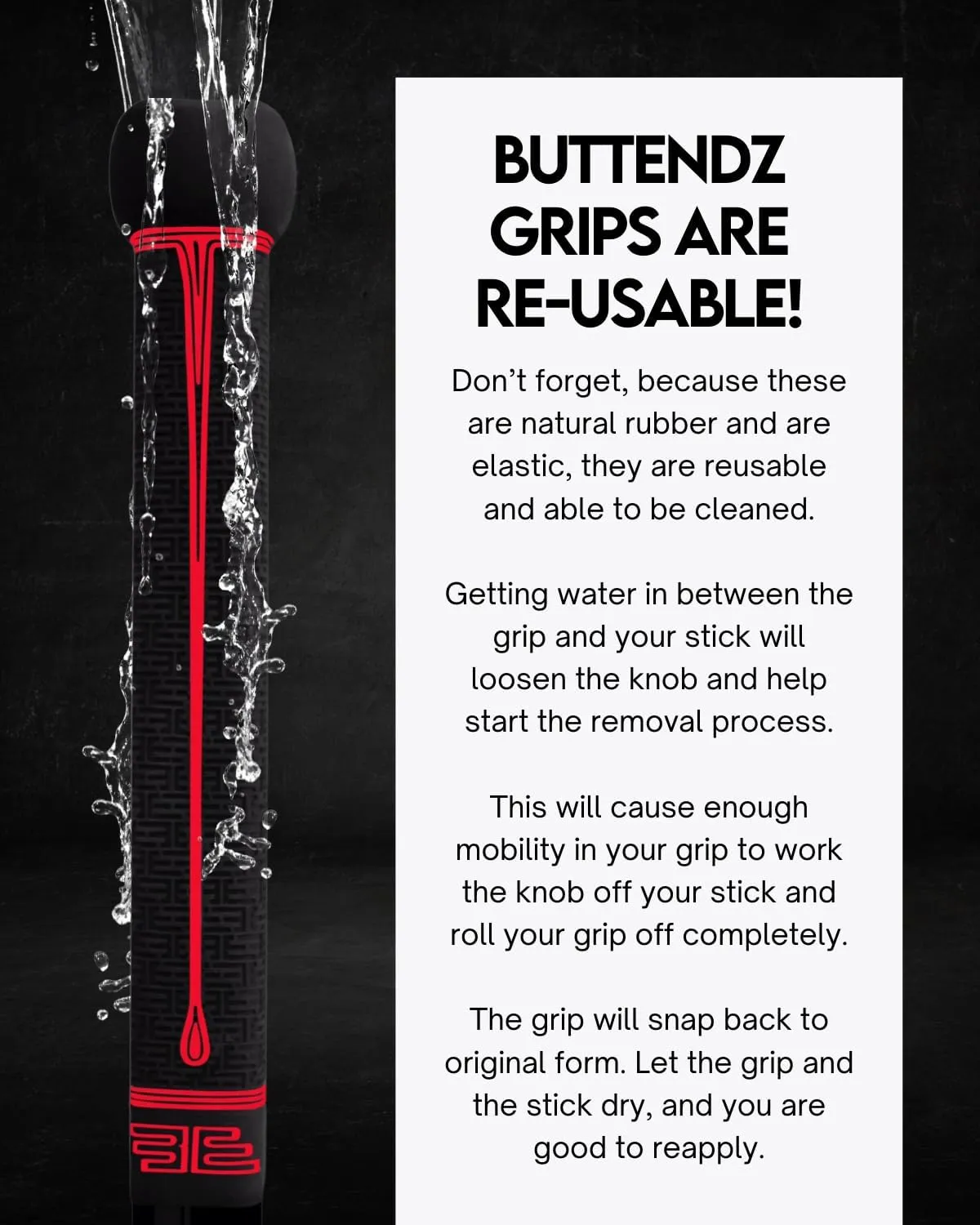 Flux Z Hockey Stick Replacement Grip - Reusable Design, Large Knob Player Grip to Maximize Power, Accuracy and Stick Control, Fits All Stick Sizes