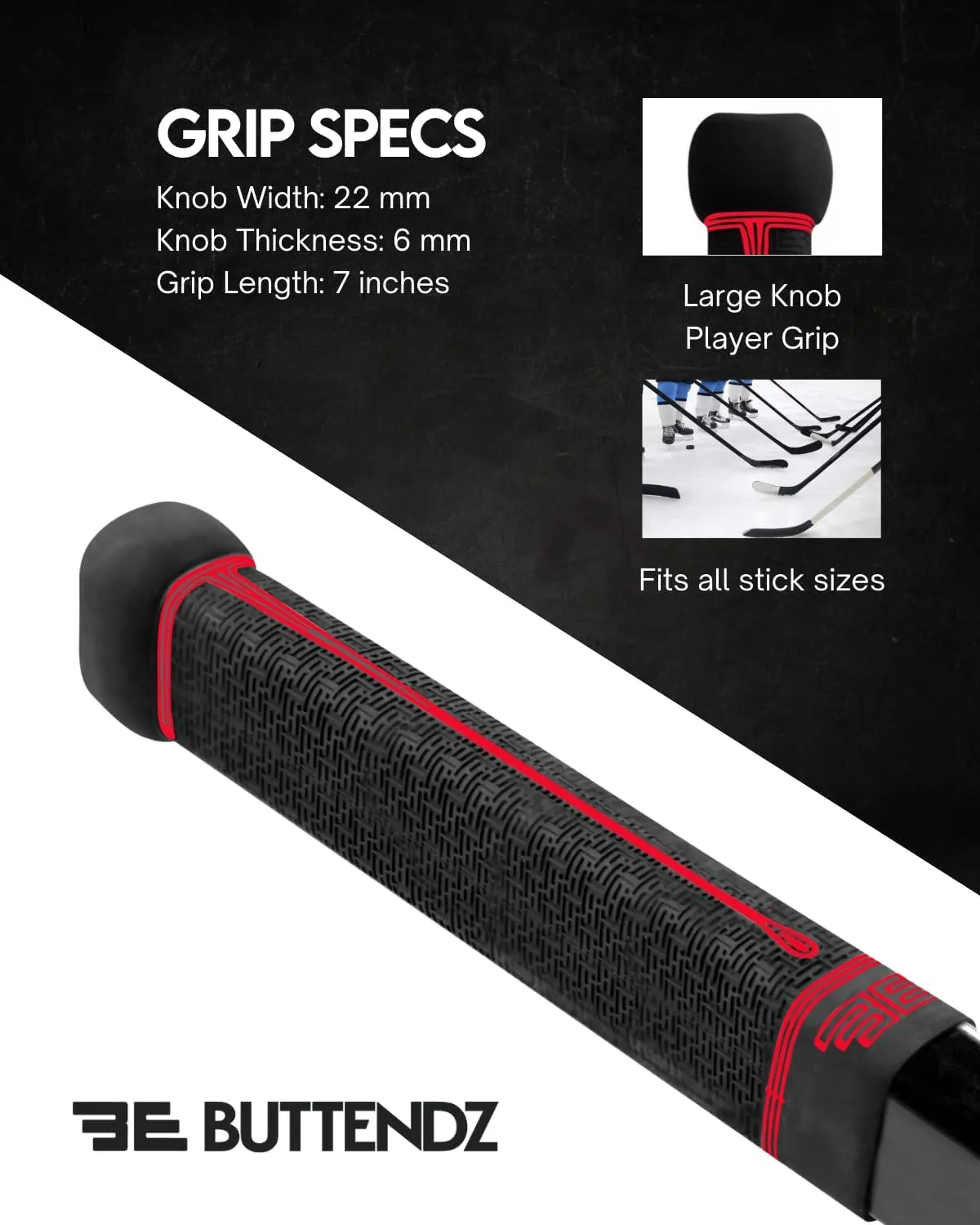 Flux Z Hockey Stick Replacement Grip - Reusable Design, Large Knob Player Grip to Maximize Power, Accuracy and Stick Control, Fits All Stick Sizes