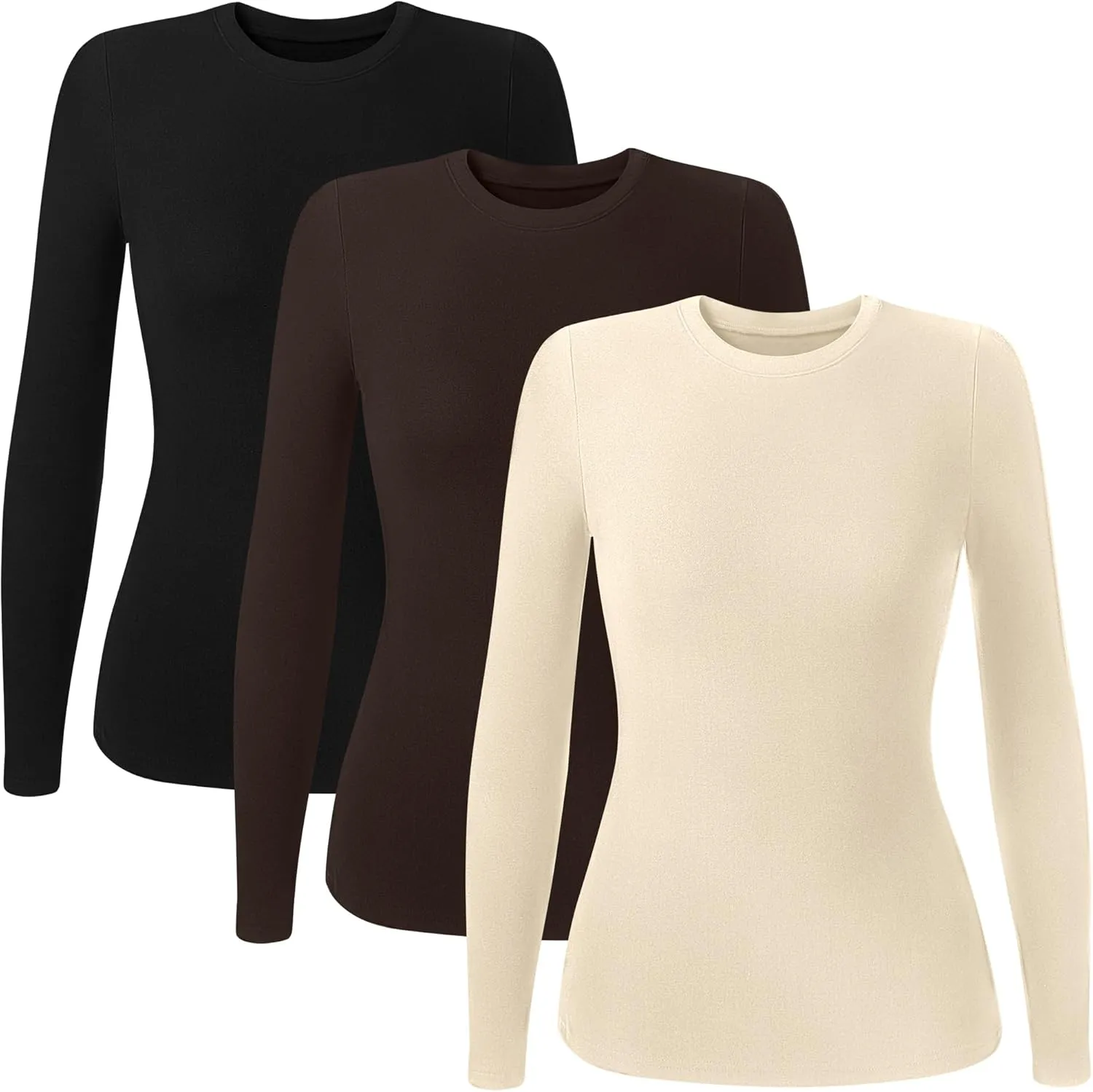Huukeay 3 Pack Women's Thermal Shirts Long Sleeve De Velvet Lined Underwear Tops Crew Neck Slim Fit Basic Base Layer Tee
