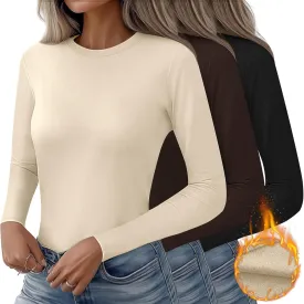 Huukeay 3 Pack Women's Thermal Shirts Long Sleeve De Velvet Lined Underwear Tops Crew Neck Slim Fit Basic Base Layer Tee