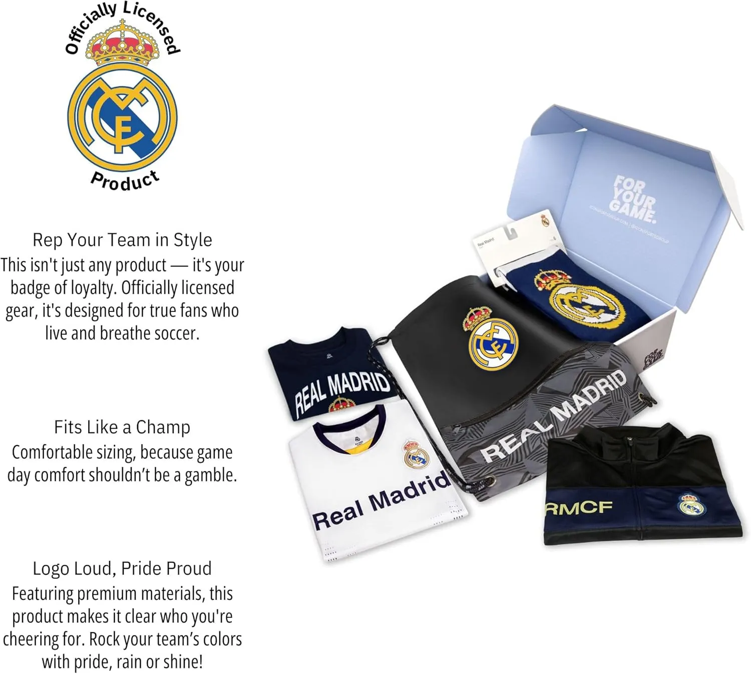 Icon Sports Pro League Ultimate Fan Pack ?C Officially Licensed 5-Piece Soccer Merch - Shirt, Jersey, Jacket, Scarf, Bag