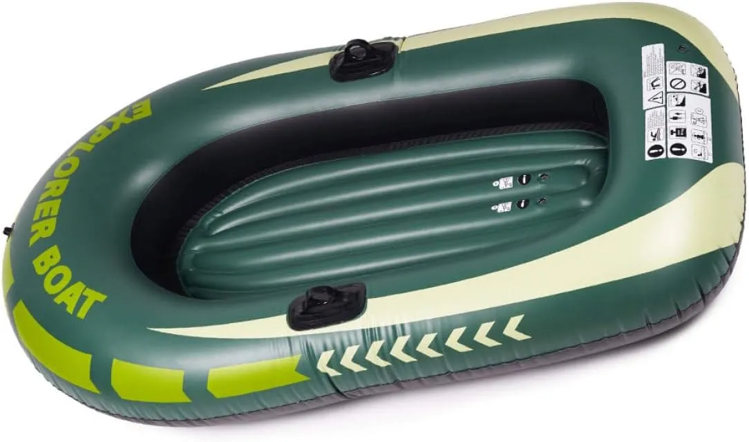 Inflatable Boat with Handlebar Waterproof Odor-Free Heat Resistant Boats Heavy Duty Foldable Green Thickened Kayak for 1-Person, Dinghy Boat