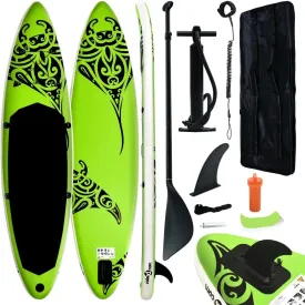 Inflatable Stand Up Paddleboard Water Sport Set for All Skill Levels Included with SUP Board, Aluminum Oar, Removable Fin, High Pressure Hand Pump... Green 120"x29.9"x5.9"