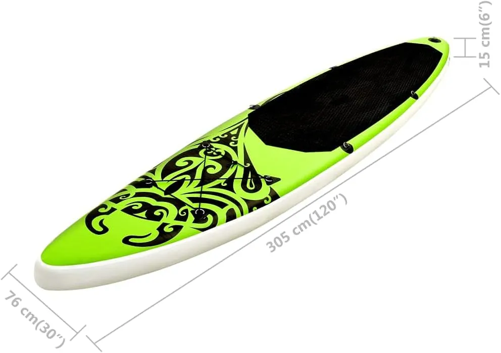 Inflatable Stand Up Paddleboard Water Sport Set for All Skill Levels Included with SUP Board, Aluminum Oar, Removable Fin, High Pressure Hand Pump... Green 120"x29.9"x5.9"
