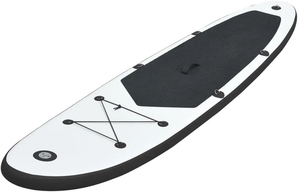 Inflatable Stand Up Paddleboard Water Sport Set for All Skill Levels Included with Surf Board, Aluminum Oar, Removable Fin, High Pressure Hand Pump... Black and White 141.7"x31.9"x3.9"
