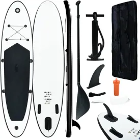 Inflatable Stand Up Paddleboard Water Sport Set for All Skill Levels Included with Surf Board, Aluminum Oar, Removable Fin, High Pressure Hand Pump... Black and White 141.7"x31.9"x3.9"