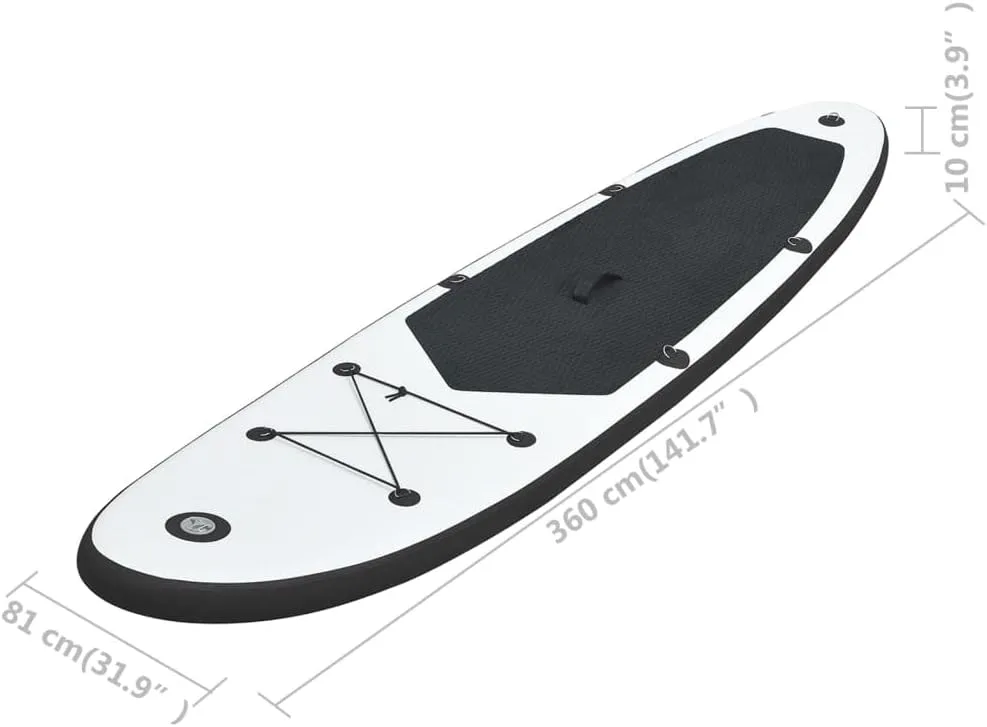 Inflatable Stand Up Paddleboard Water Sport Set for All Skill Levels Included with Surf Board, Aluminum Oar, Removable Fin, High Pressure Hand Pump... Black and White 141.7"x31.9"x3.9"