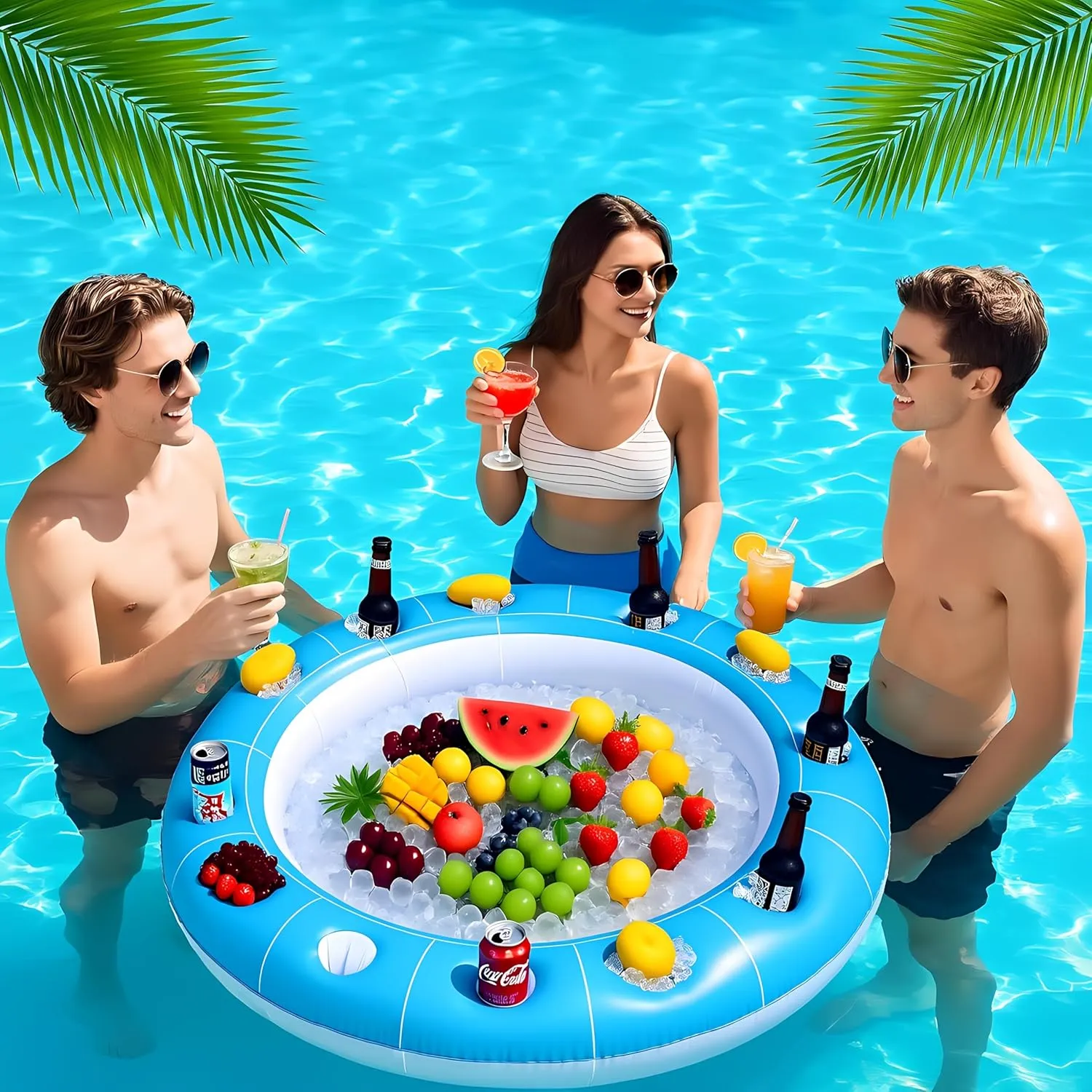 Large Floating Card Table for Pool,Floating Pool Games Table with Waterproof Playing Cards,Inflatable 4 to 6 People Cards Game Container,Pool Accessories Inflatable Fruit Holder Cooler Tray for Summer