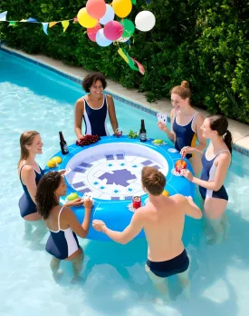 Large Floating Card Table for Pool,Floating Pool Games Table with Waterproof Playing Cards,Inflatable 4 to 6 People Cards Game Container,Pool Accessories Inflatable Fruit Holder Cooler Tray for Summer
