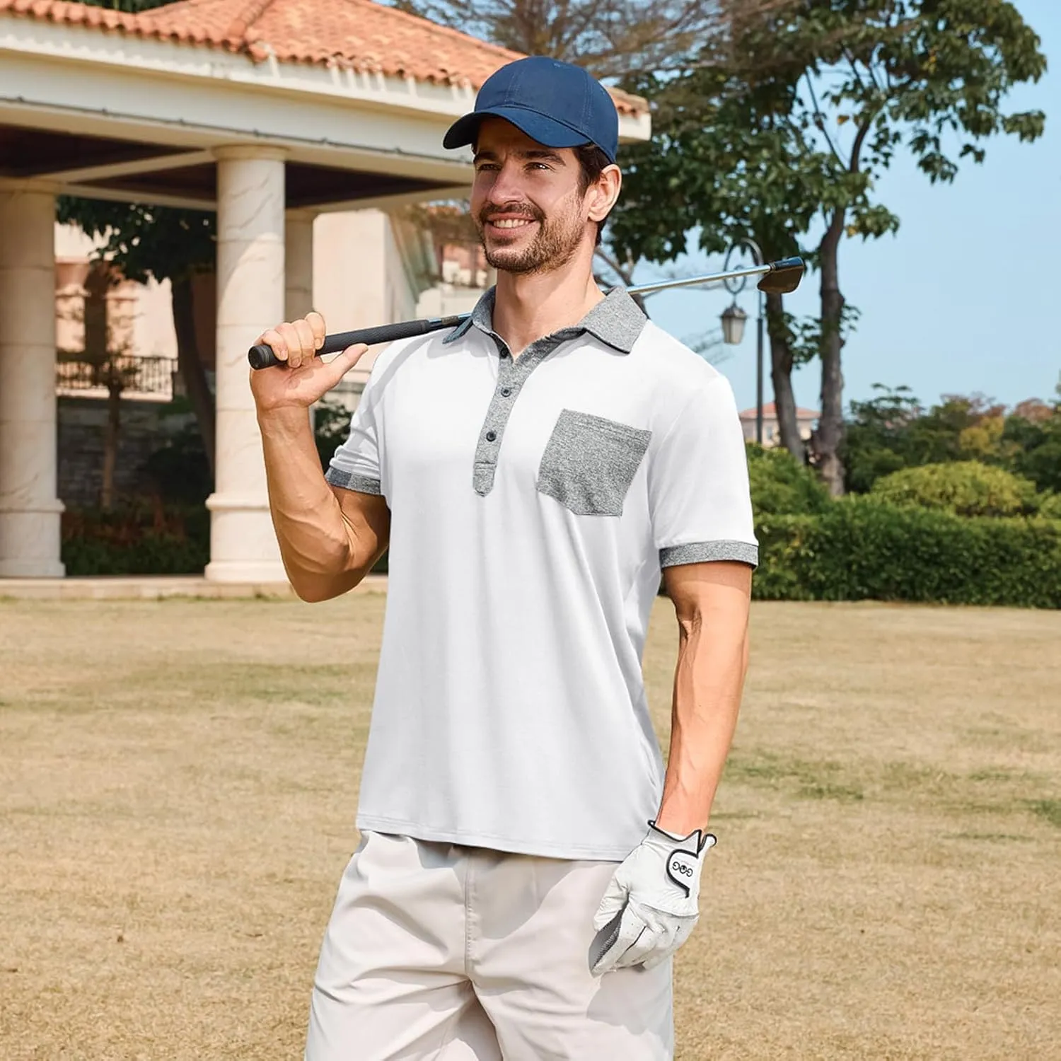 Lexiart Mens Polo Shirts Casual Short Sleeve with Pocket Golf Shirts Moisture Wicking Athletic Collared T-Shirt