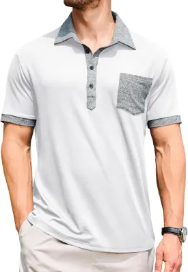 Lexiart Mens Polo Shirts Casual Short Sleeve with Pocket Golf Shirts Moisture Wicking Athletic Collared T-Shirt