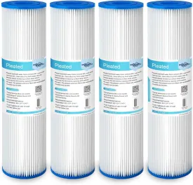 Membrane Solutions 20 Micron Pleated Polyester Sediment Water Filter 10"x2.5" Replacement Cartridge Universal Whole House Pre-Filter Compatible with W50PE, WFPFC3002, SPC-25-1050, FM-50-975 - 4 Pack