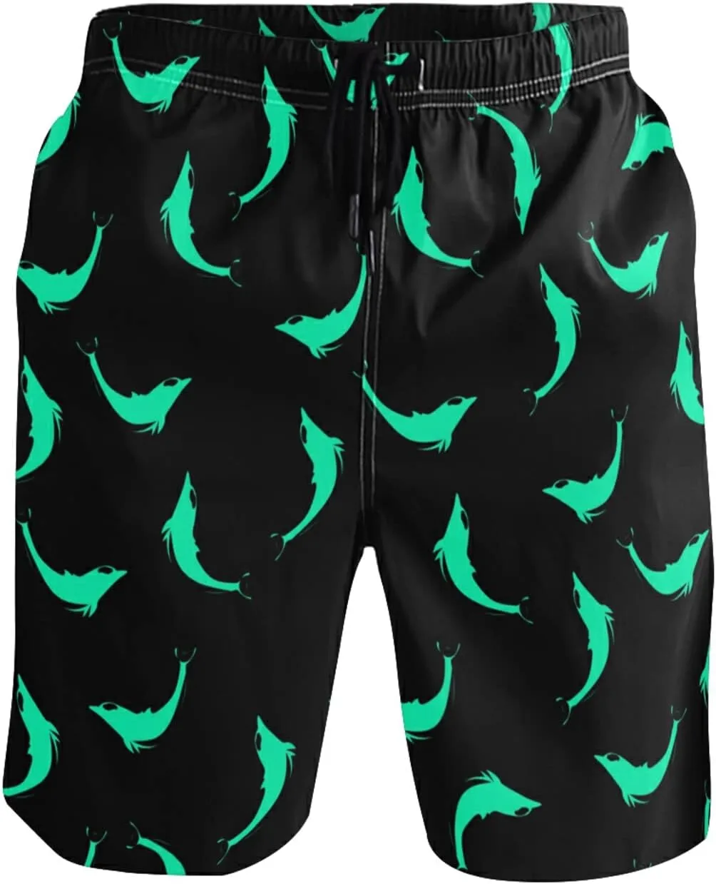 Men's Cow Print Shorts Drawstring Swim Trunks with Pockets and Mesh Lining