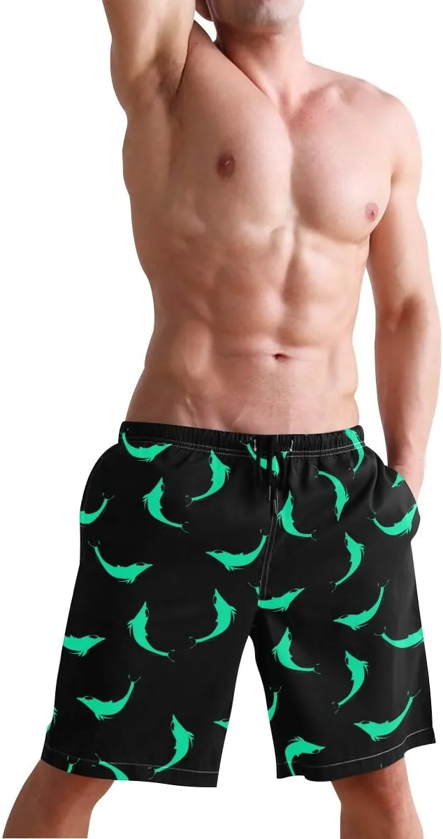 Men's Cow Print Shorts Drawstring Swim Trunks with Pockets and Mesh Lining