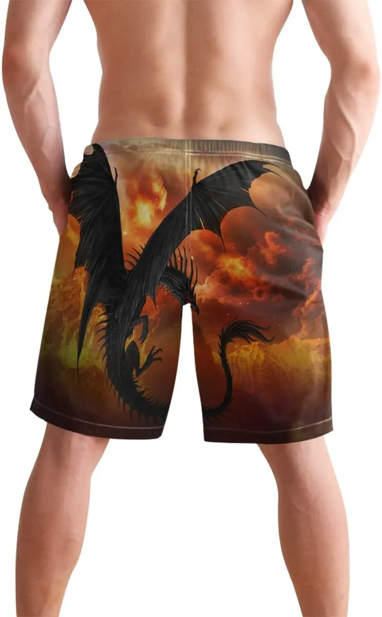 Men's Cow Print Shorts Drawstring Swim Trunks with Pockets and Mesh Lining