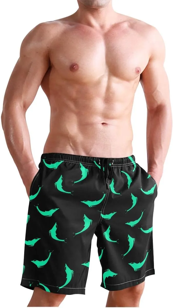 Men's Cow Print Shorts Drawstring Swim Trunks with Pockets and Mesh Lining