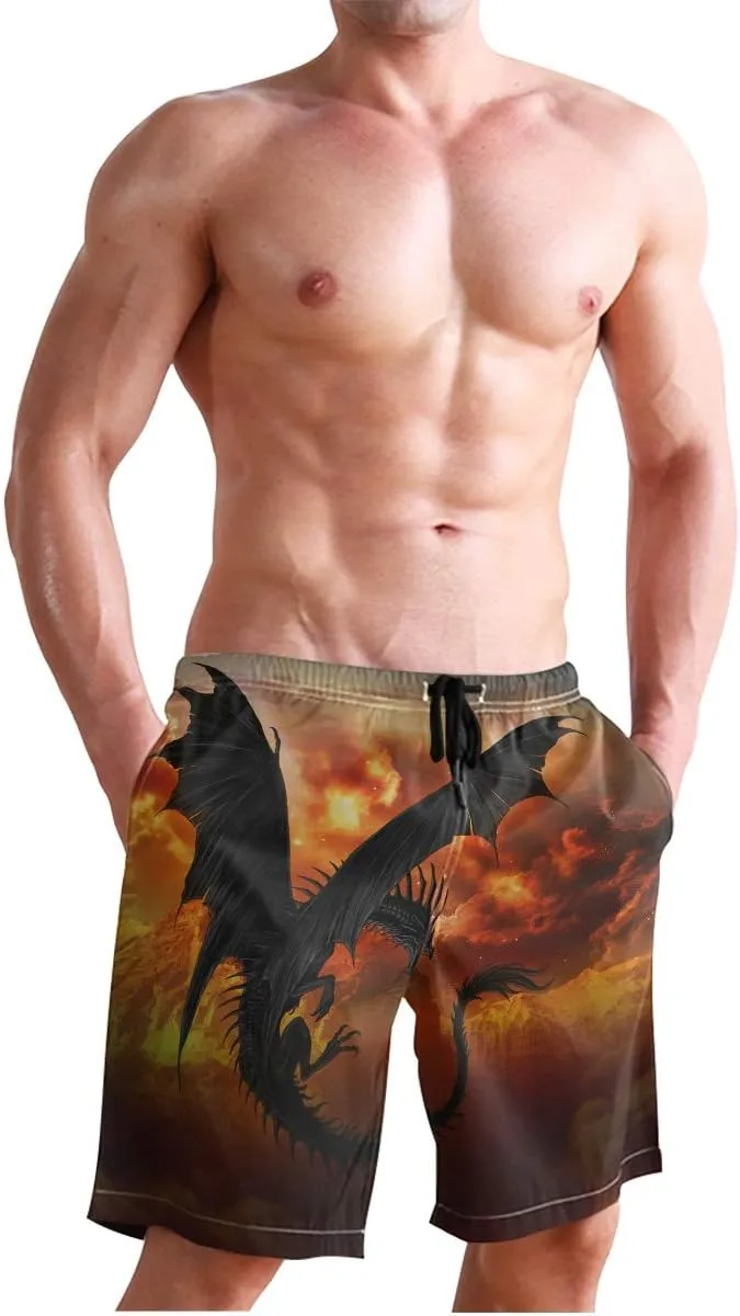 Men's Cow Print Shorts Drawstring Swim Trunks with Pockets and Mesh Lining