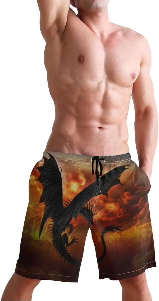 Men's Cow Print Shorts Drawstring Swim Trunks with Pockets and Mesh Lining