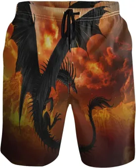 Men's Cow Print Shorts Drawstring Swim Trunks with Pockets and Mesh Lining