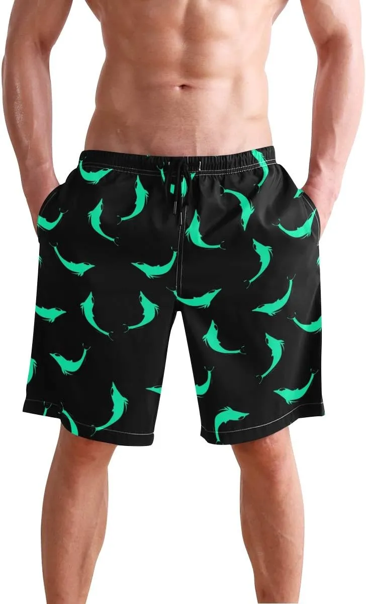 Men's Cow Print Shorts Drawstring Swim Trunks with Pockets and Mesh Lining