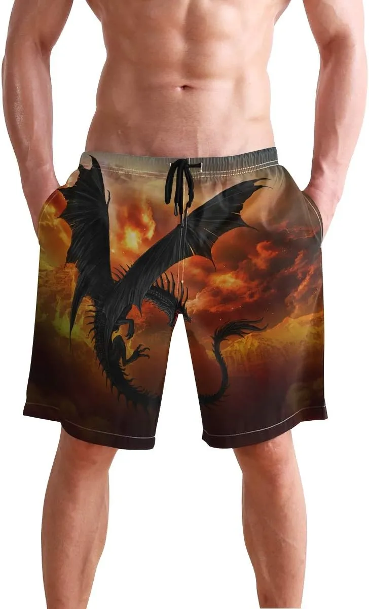 Men's Cow Print Shorts Drawstring Swim Trunks with Pockets and Mesh Lining