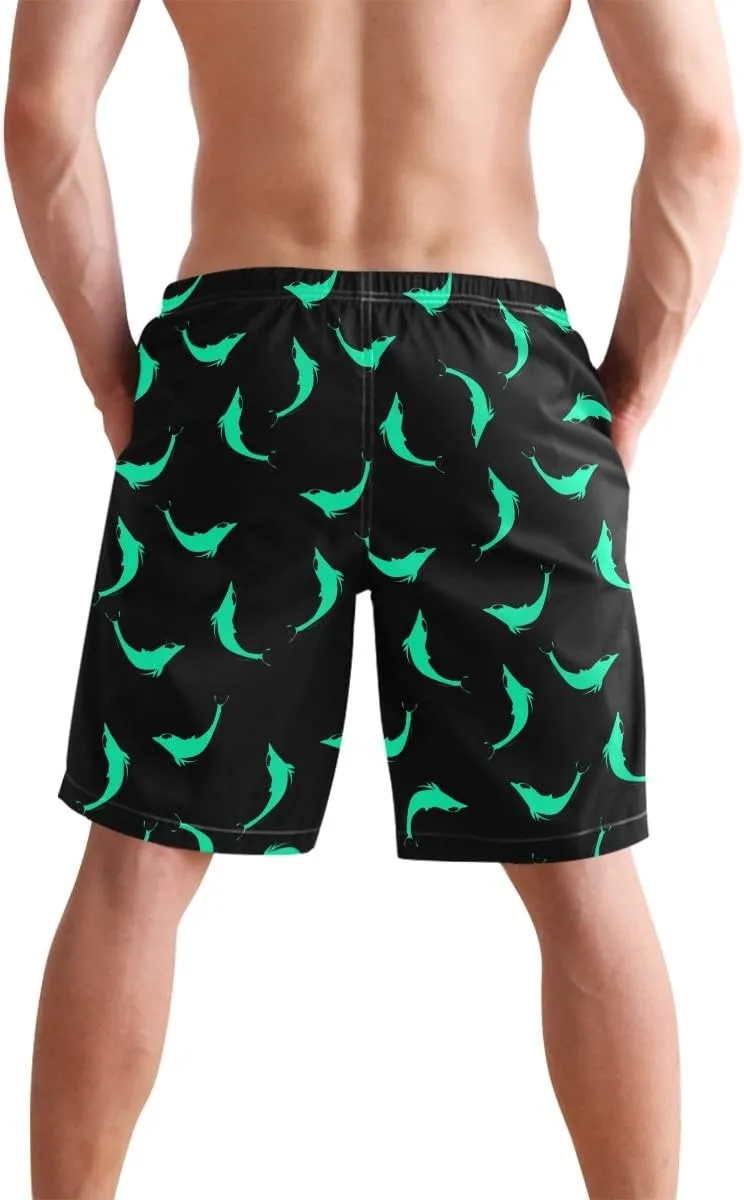 Men's Cow Print Shorts Drawstring Swim Trunks with Pockets and Mesh Lining