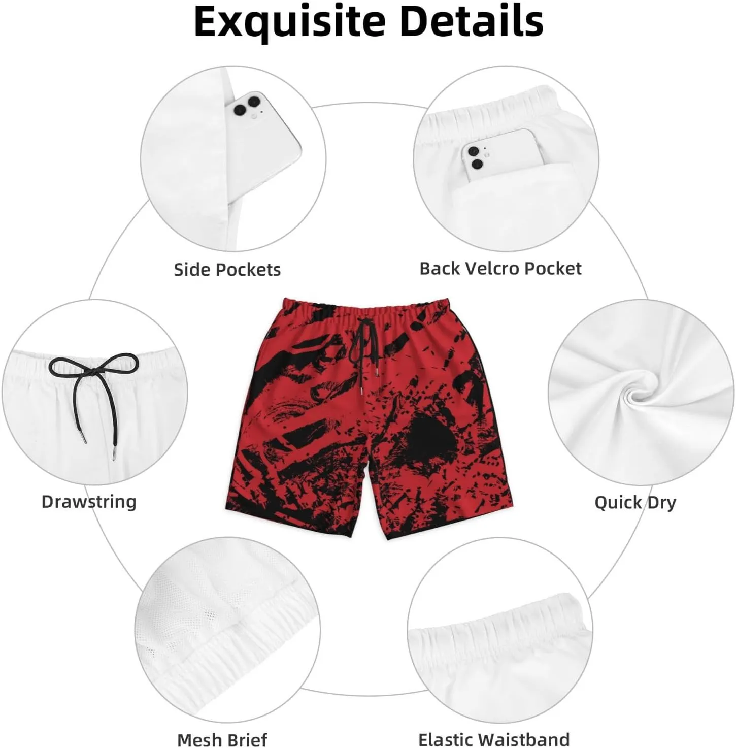 Mens Swim Trunks,Quick Dry Bathing Suits Summer Board Beach Shorts with Mesh Lining