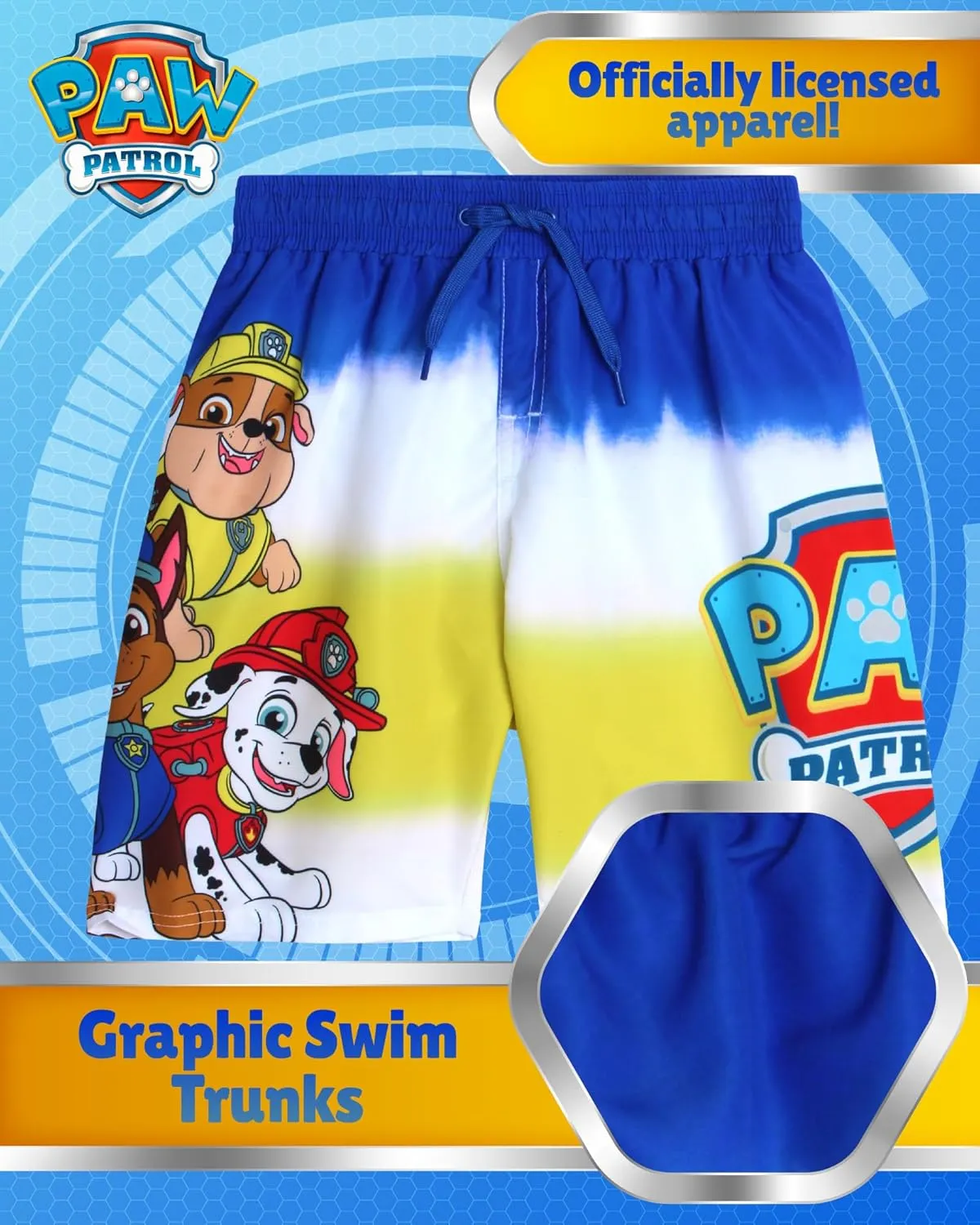 Nickelodeon Boys Swim Trunks - Paw Patrol Chase Marshall Rubble TMNT UPF 50  Boys Swim Shorts for Toddler and Little Boy
