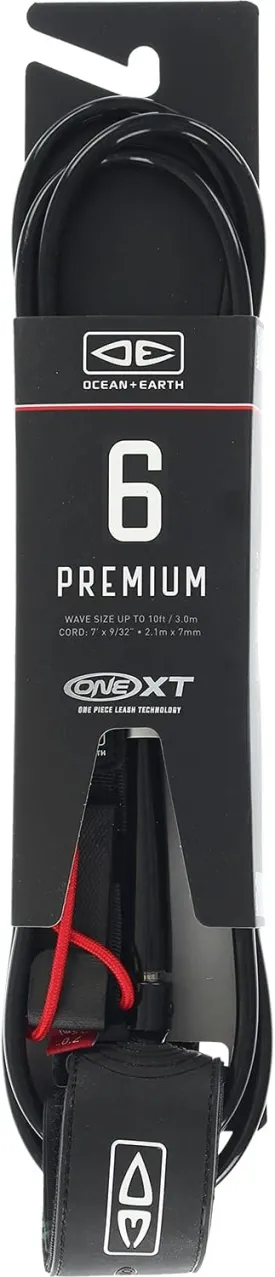 Ocean & Earth One XT Premium Black Surfboard Leash - 6'