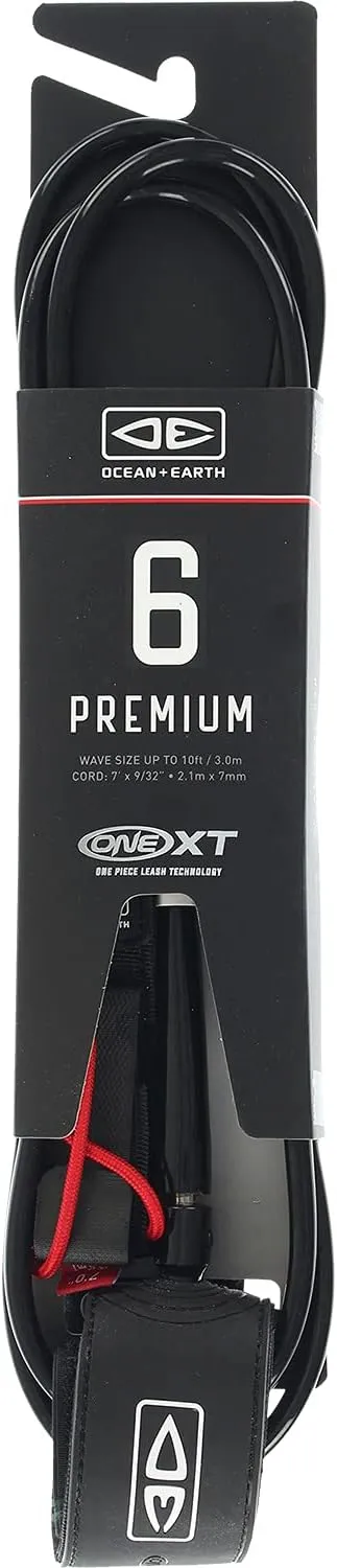 Ocean & Earth One XT Premium Black Surfboard Leash - 6'