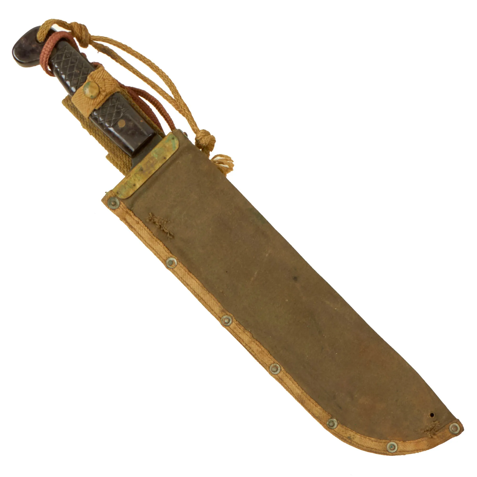 Original Scarce Australian WWII 15” Machete with Plastic Handles and Canvas Sheath - Dated 1945