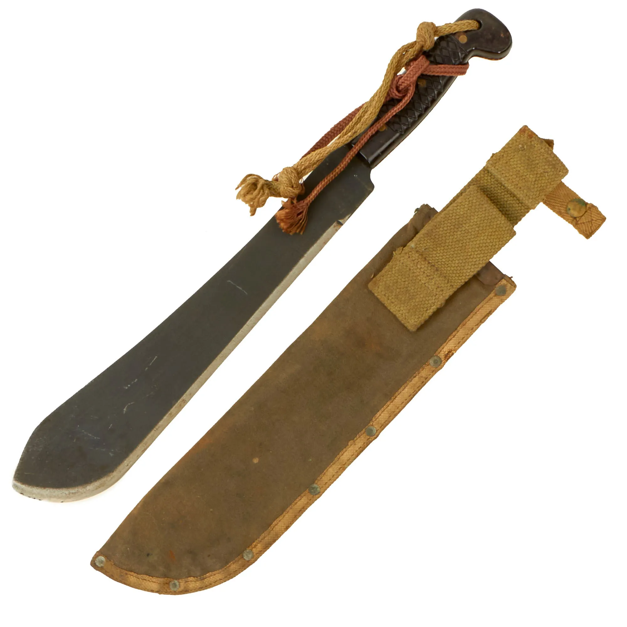 Original Scarce Australian WWII 15” Machete with Plastic Handles and Canvas Sheath - Dated 1945