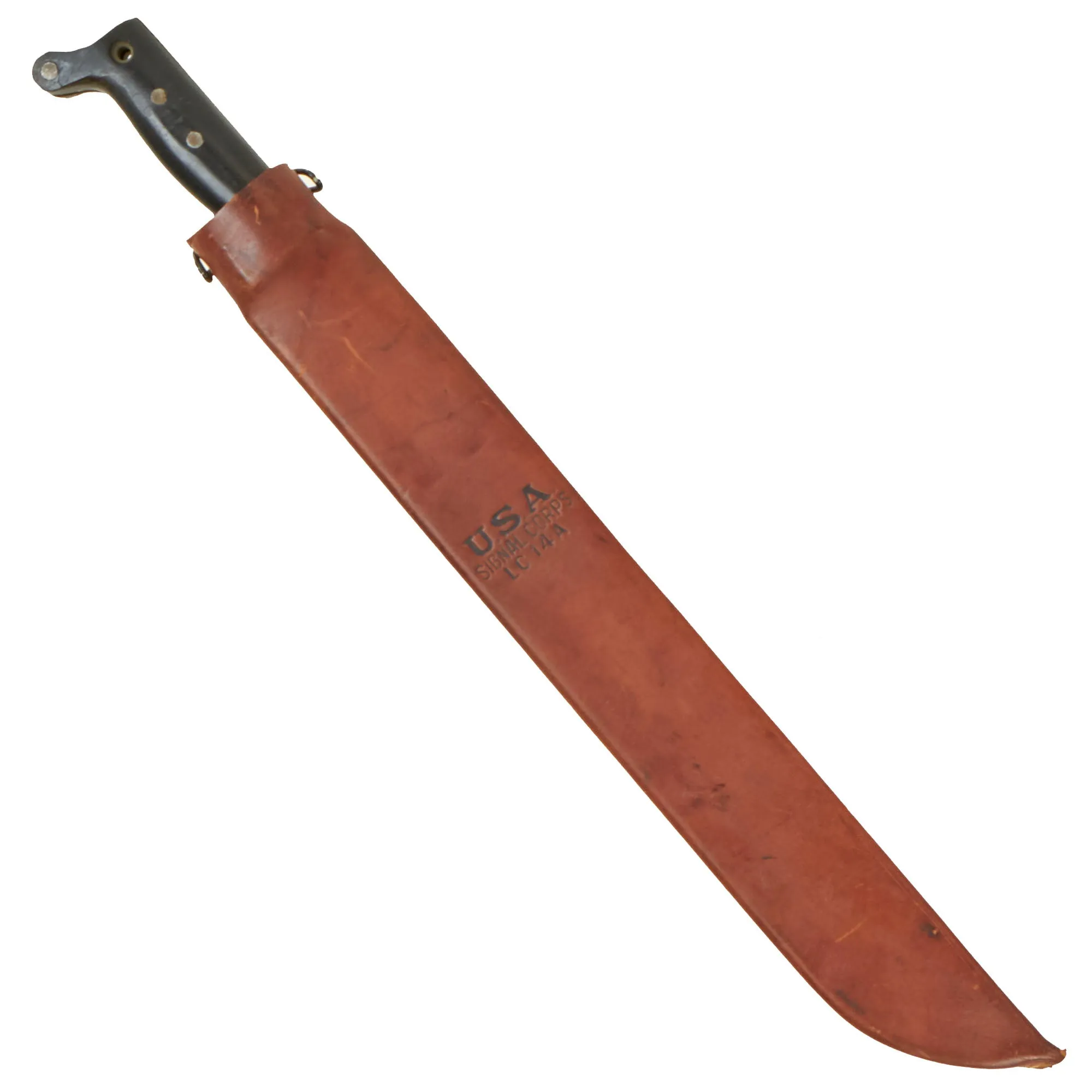 Original U.S. WWII Collins & Co Legitimus Model Machete Dated 1942 With Signal Corps LC-14A Marked Scabbard