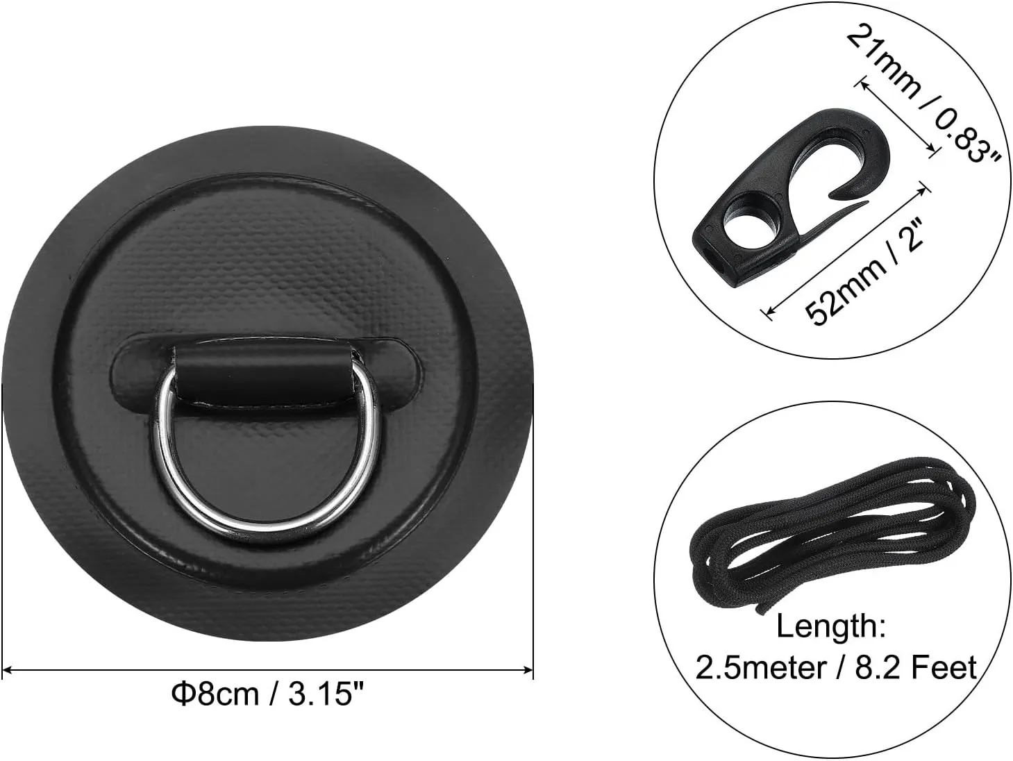 PATIKIL Stainless Steel D-Ring Patch Round Patch with Elastic Cords & Hook