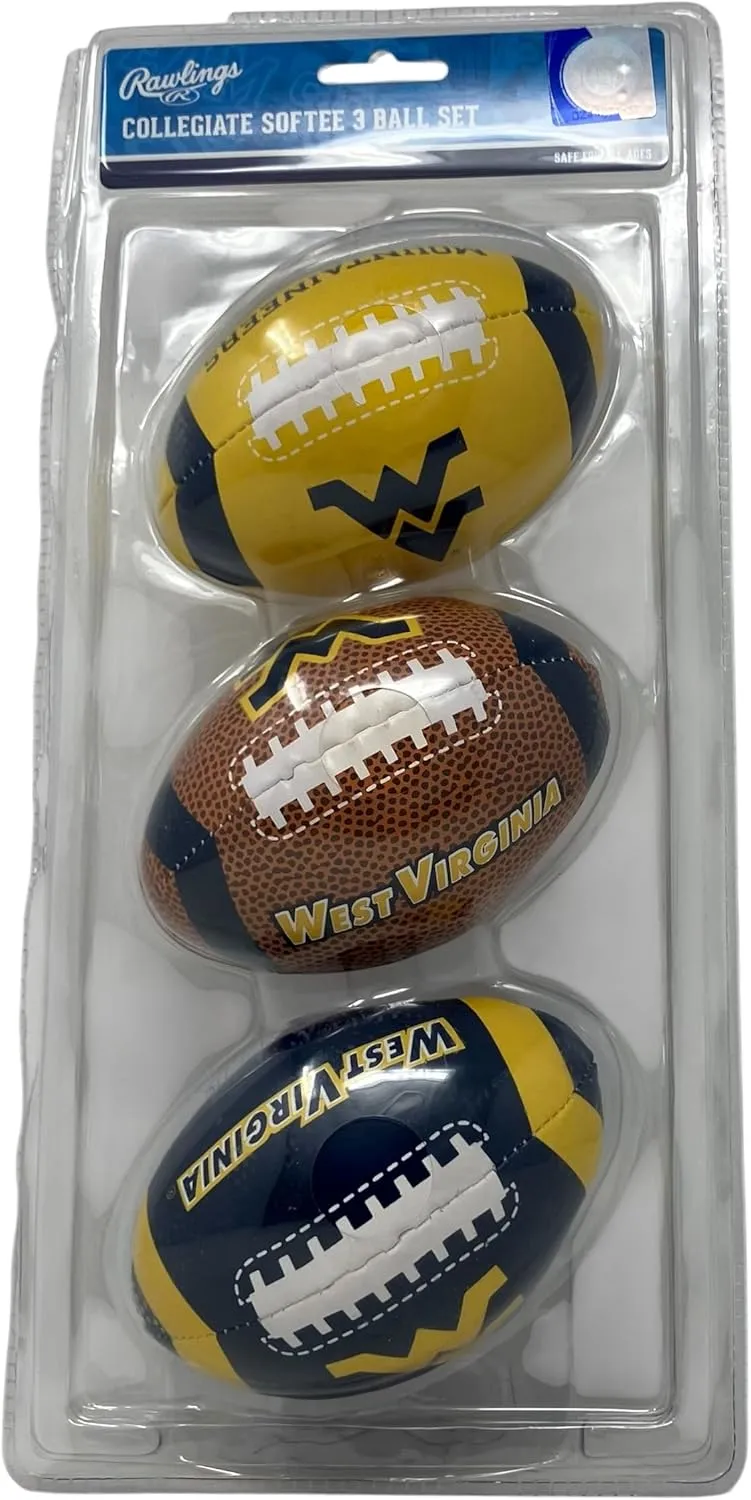Rawlings NCAA 3 Pack Softee Football, West Virginia, 5", Team Colors